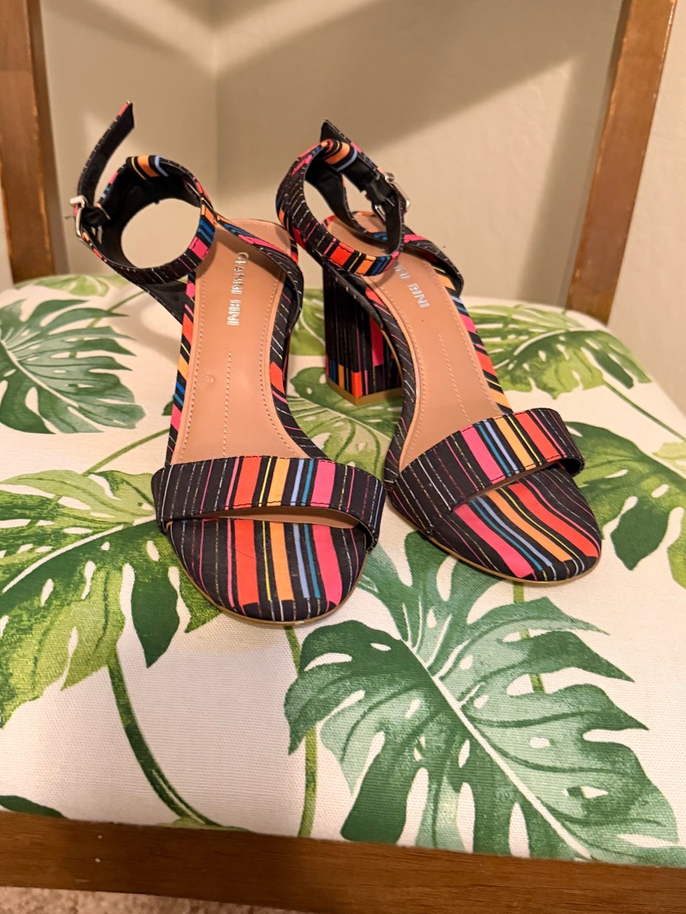 Striped Block Heel Sandals in Multicolor by Unknown size 6M